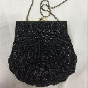 Carla Marchi black Beaded Clam Shaped Clutch Purse